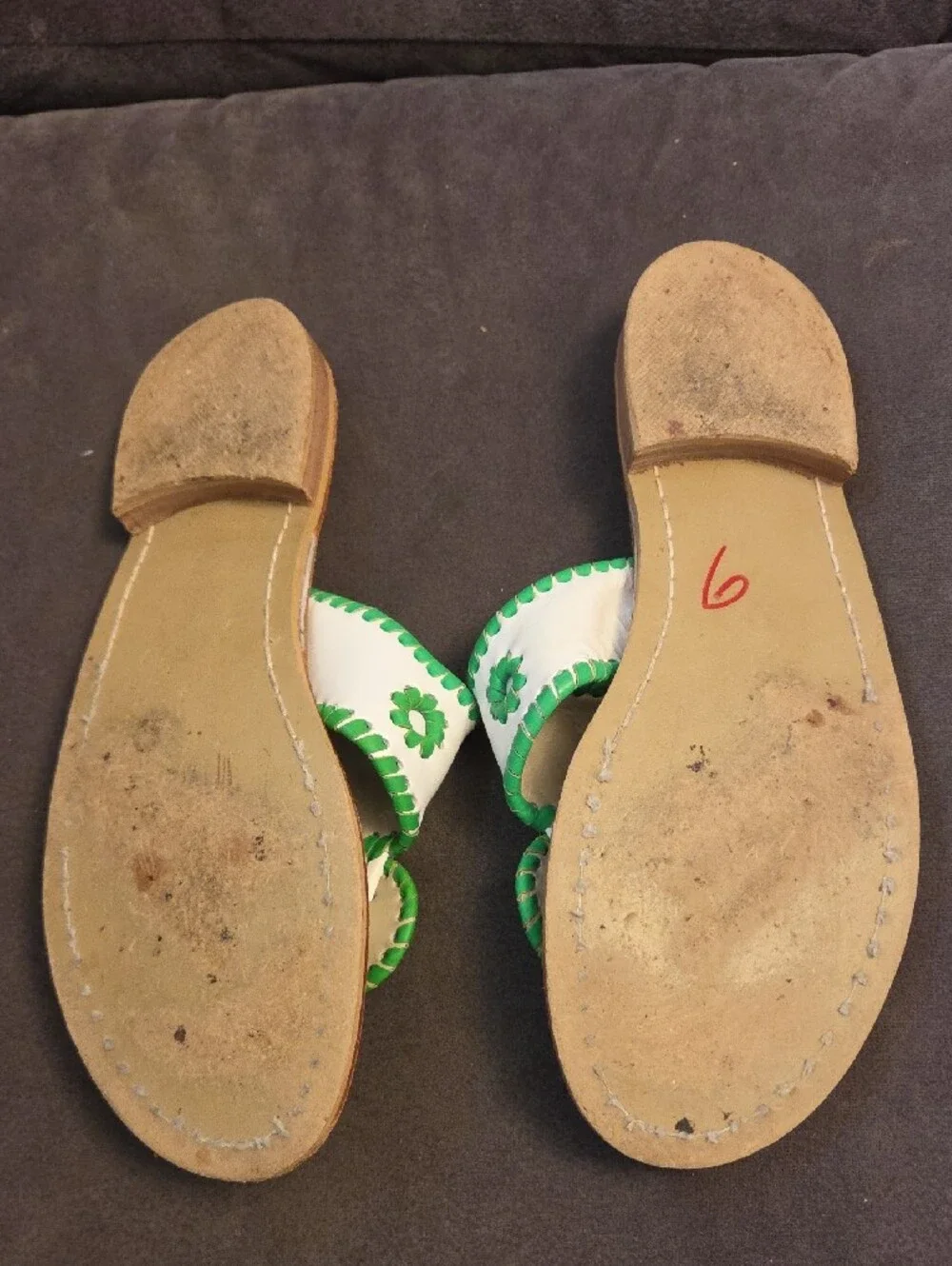 Jack Rogers White and Green Floral Leather Slide Sandals